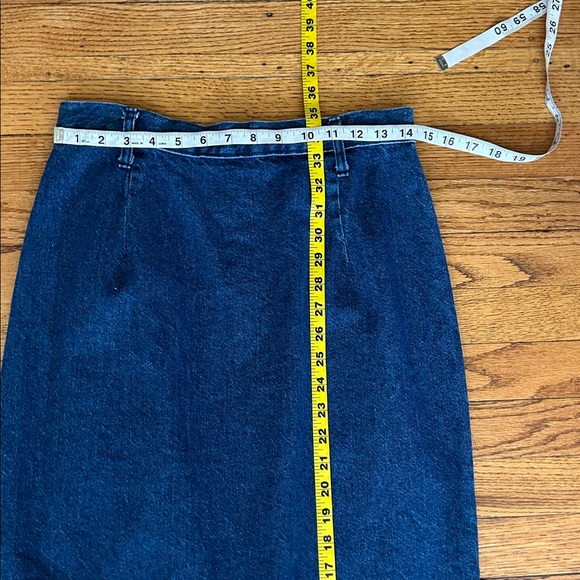 VINTAGE 80s High-Waist Denim Pencil Skirt Midi Length - Picture 9 of 10